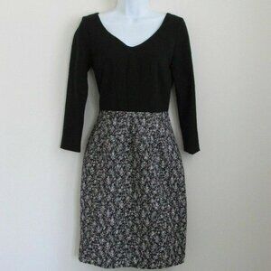 NWT PIAZZA SEMPIONE Black Multi Wool V Neck Tweed Print Dress 40/6